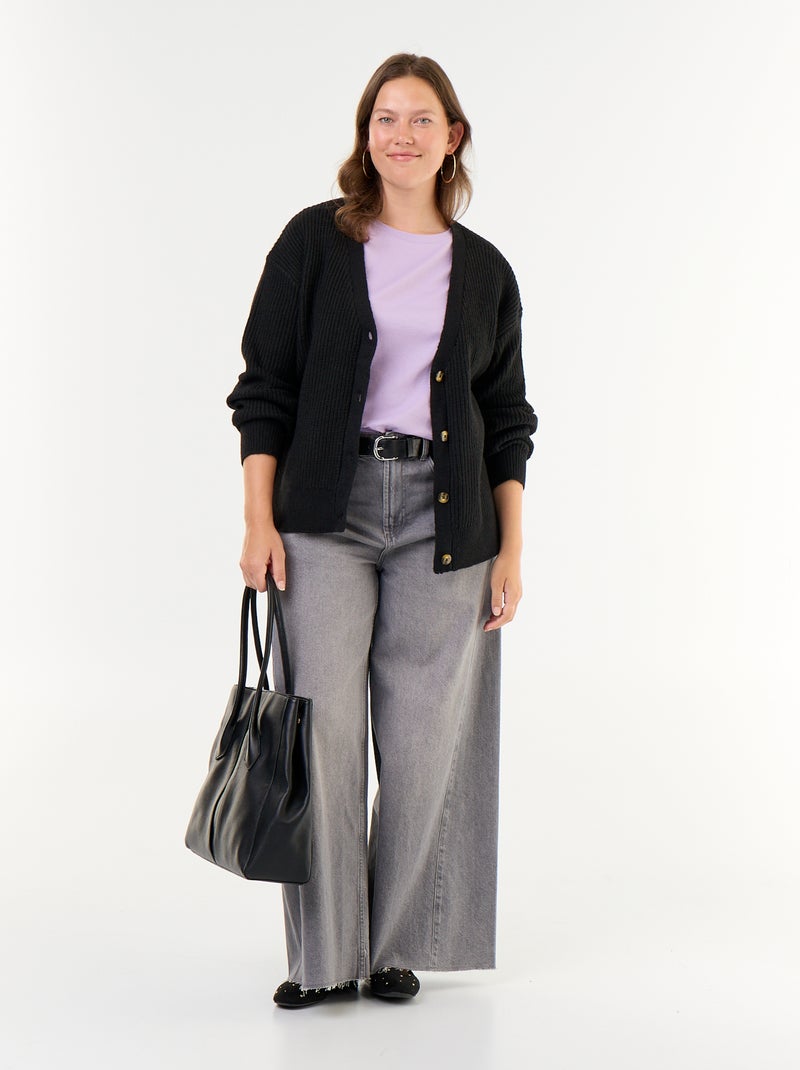 Cardigan de decote em V Preto - Kiabi