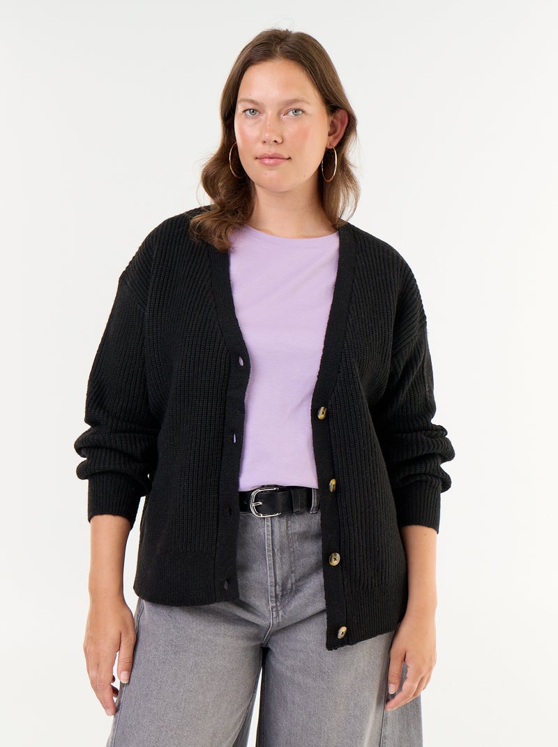 Cardigan de decote em V Preto - Kiabi
