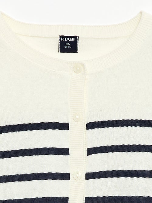Cardigan de gola redonda leve às riscas - Kiabi