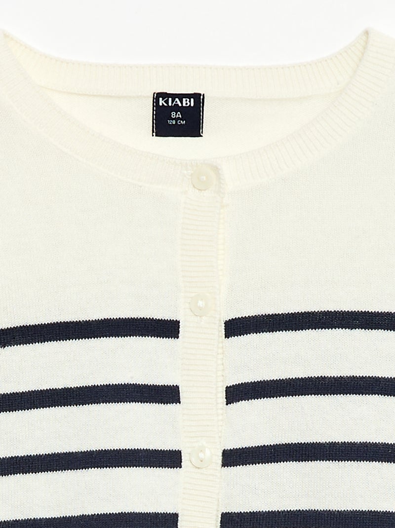 Cardigan de gola redonda leve às riscas Azul - Kiabi