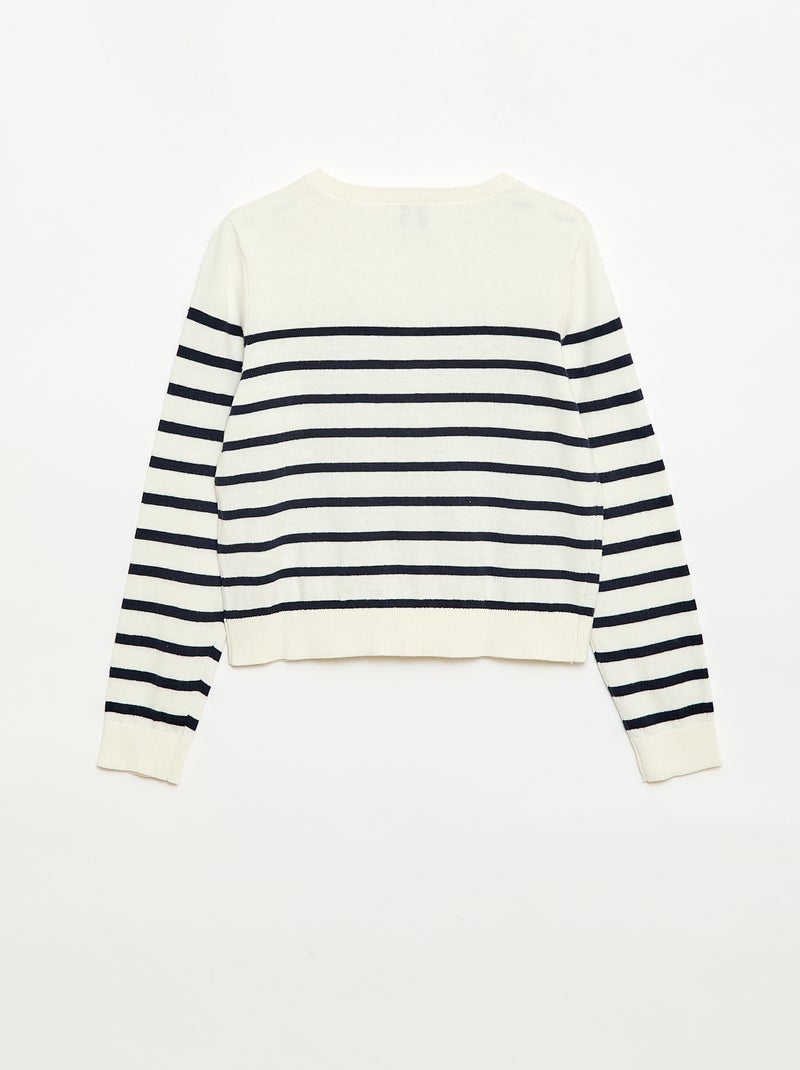 Cardigan de gola redonda leve às riscas Azul - Kiabi