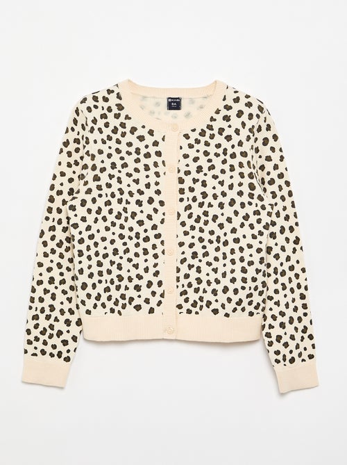 Cardigan de gola redonda leve com estampado leopardo - Kiabi Cardigan de gola redonda leve com estampado leopardo - Kiabi