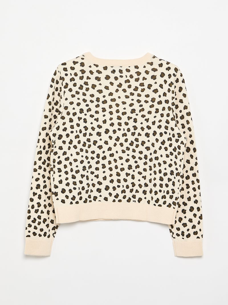 Cardigan de gola redonda leve com estampado leopardo Bege - Kiabi