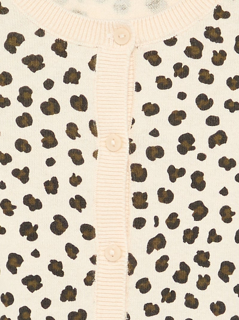 Cardigan de gola redonda leve com estampado leopardo Bege - Kiabi