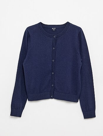 Cardigan de gola redonda leve e liso