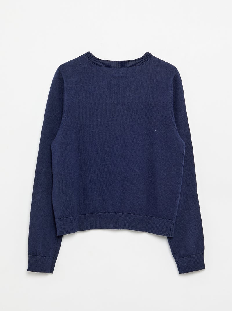 Cardigan de gola redonda leve e liso Azul marinho - Kiabi
