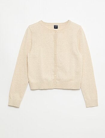 Cardigan de gola redonda leve e liso