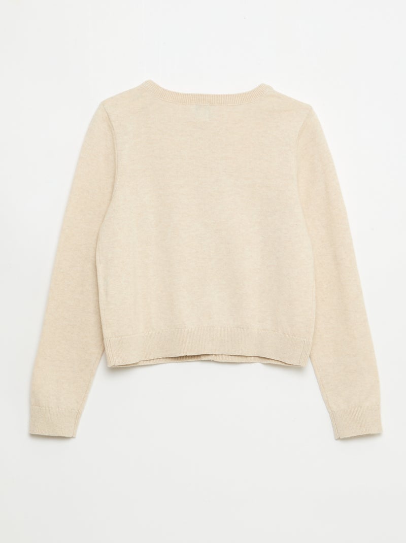 Cardigan de gola redonda leve e liso Bege - Kiabi
