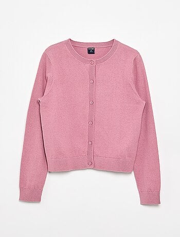 Cardigan de gola redonda leve e liso