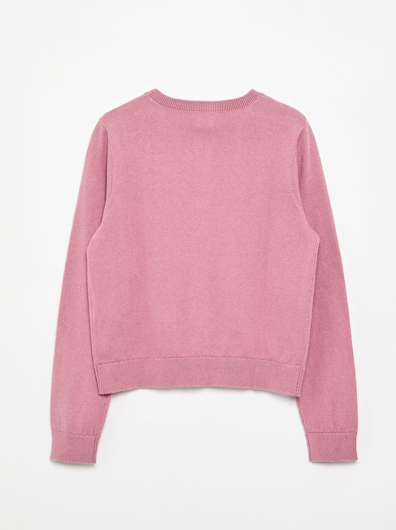 Cardigan de gola redonda leve e liso Rosa - Kiabi
