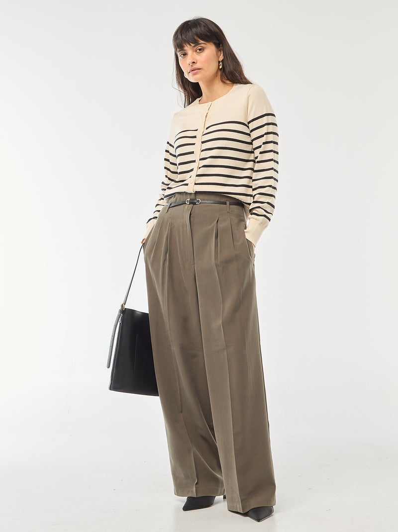 Cardigan de gola redonda liso Bege - Kiabi