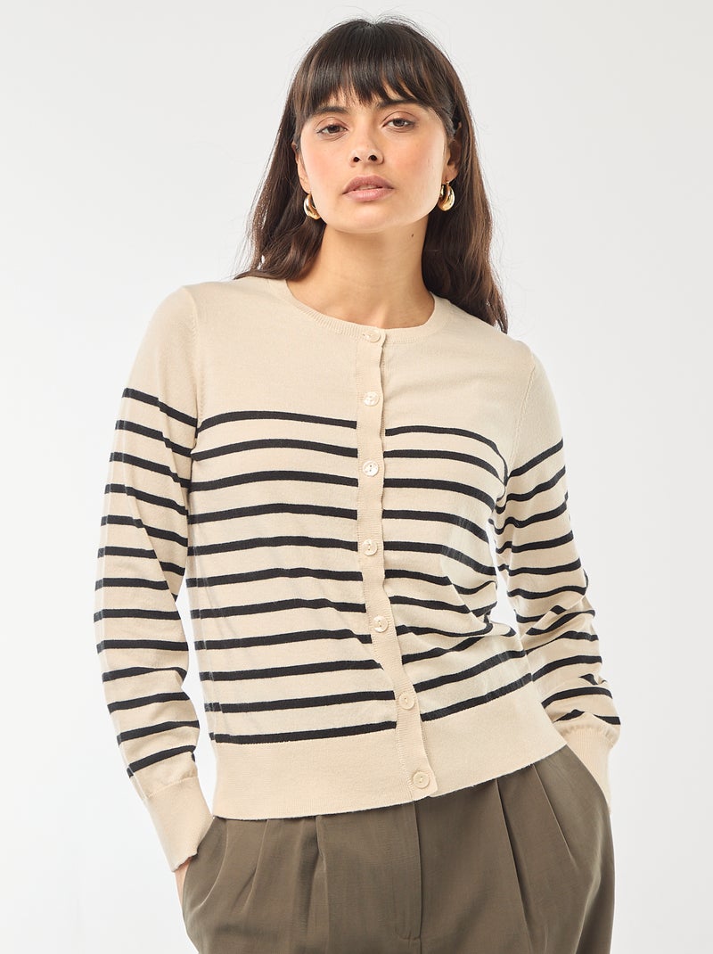Cardigan de gola redonda liso Bege - Kiabi