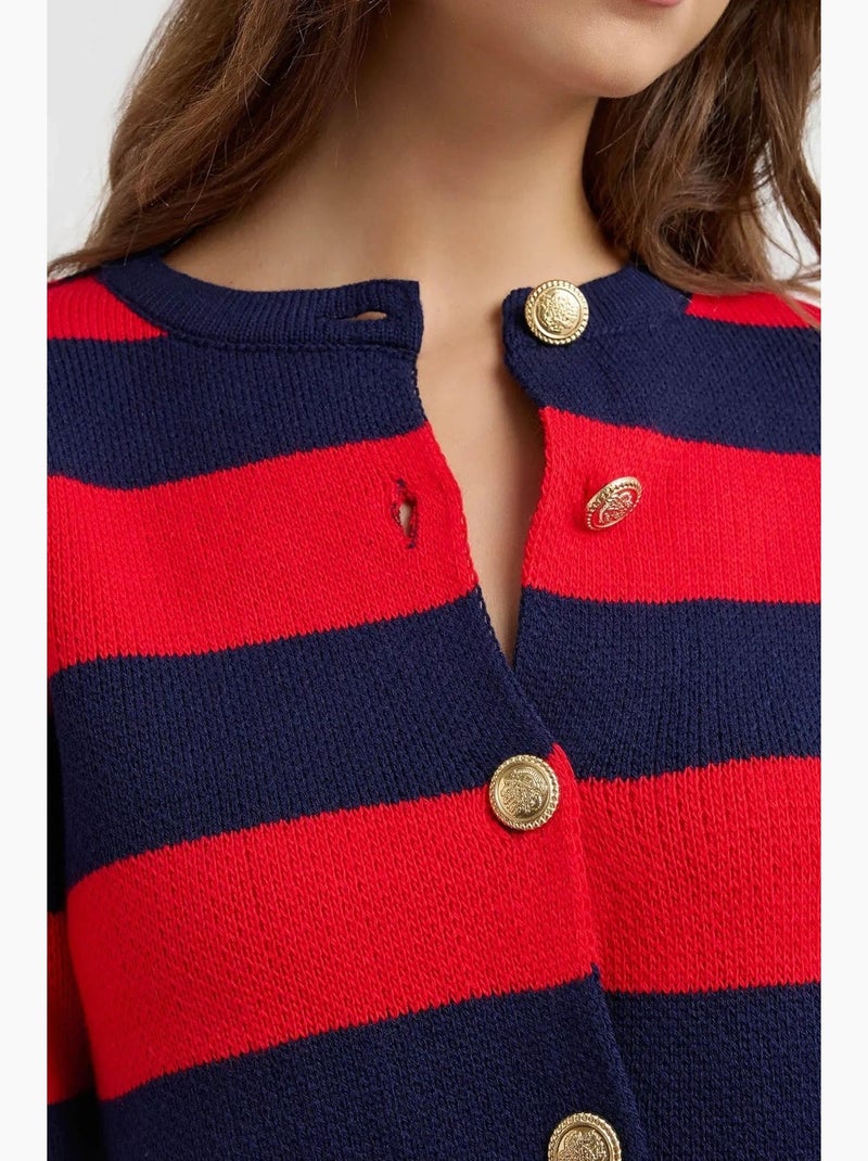 Cardigan de malha às riscas com botões hiccup Vermelho - Kiabi