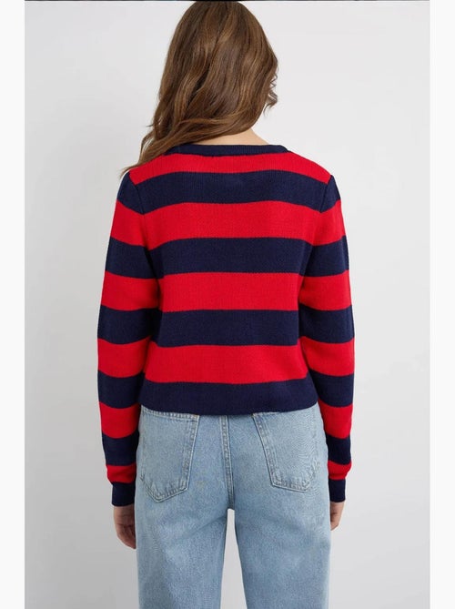 Cardigan de malha às riscas com botões hiccup - Kiabi Cardigan de malha às riscas com botões hiccup - Kiabi