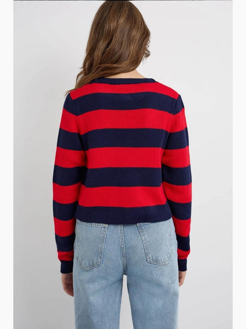 Cardigan de malha às riscas com botões hiccup Vermelho - Kiabi