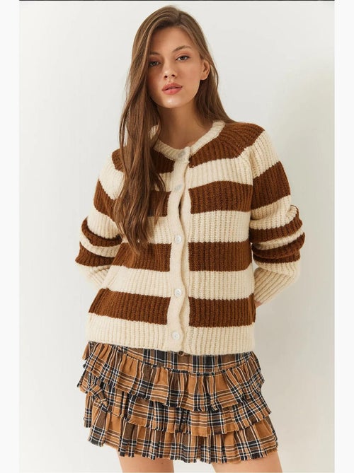 Cardigan de malha às riscas com botões lucci - Kiabi