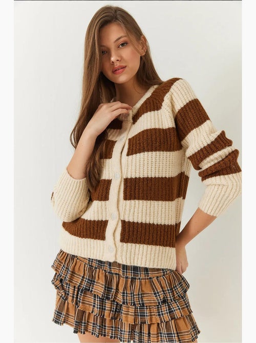 Cardigan de malha às riscas com botões lucci - Kiabi