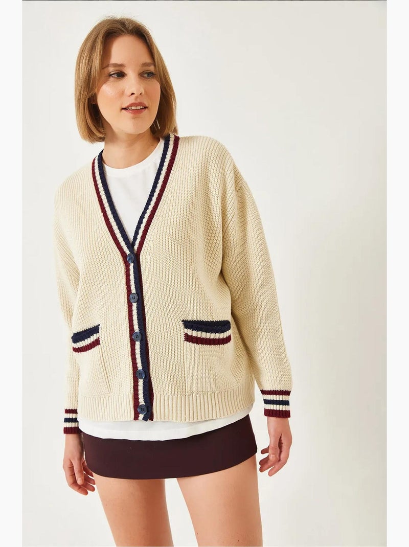 Cardigan de malha às riscas salónica lucci Bege-argila - Kiabi