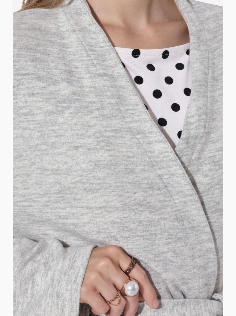 Cardigan de malha canelada com cinto busem Cinza claro - Kiabi