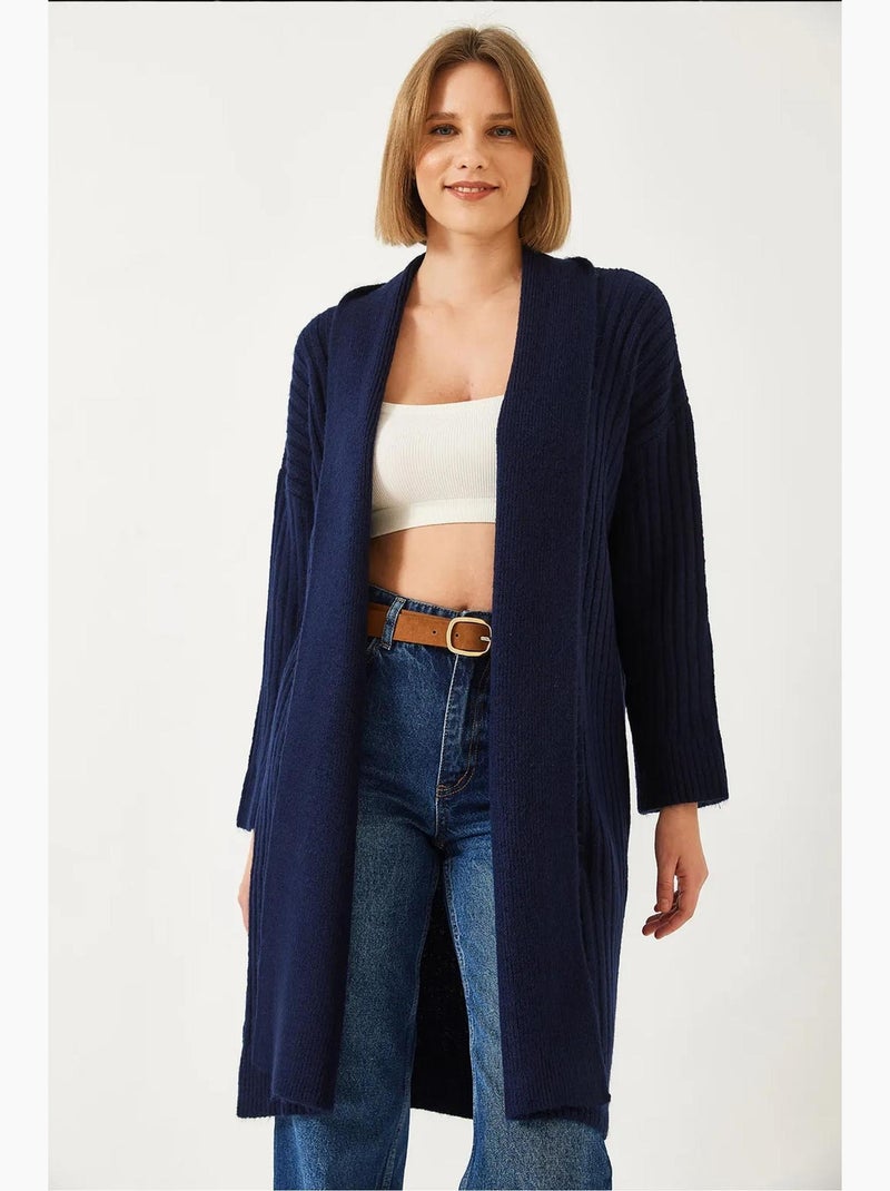 Cardigan de malha canelada com corte largo lucci Azul-marinho - Kiabi