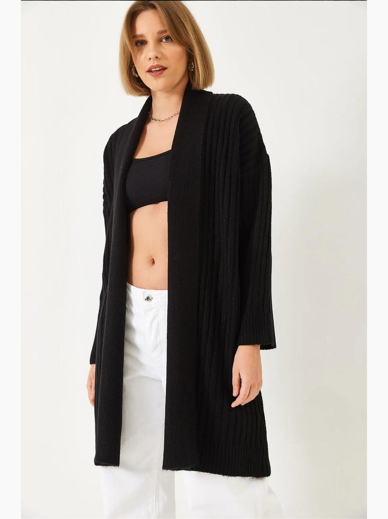 Cardigan de malha canelada com corte largo lucci Preto - Kiabi