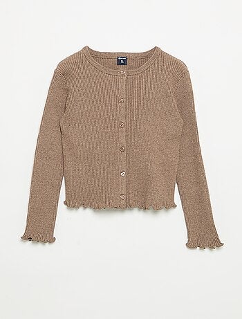 Cardigan de malha canelada de manga comprida