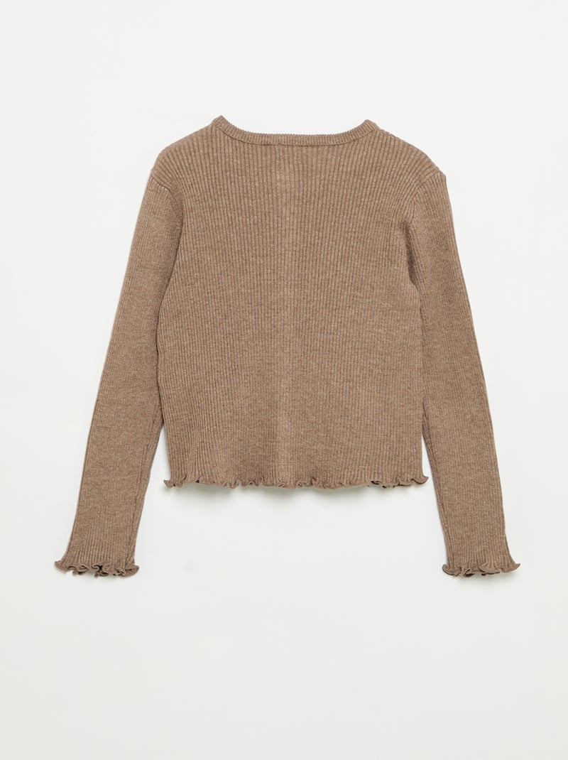 Cardigan de malha canelada de manga comprida Bege - Kiabi