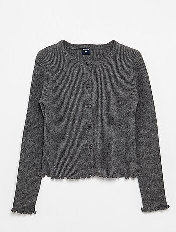 Cardigan de malha canelada de manga comprida