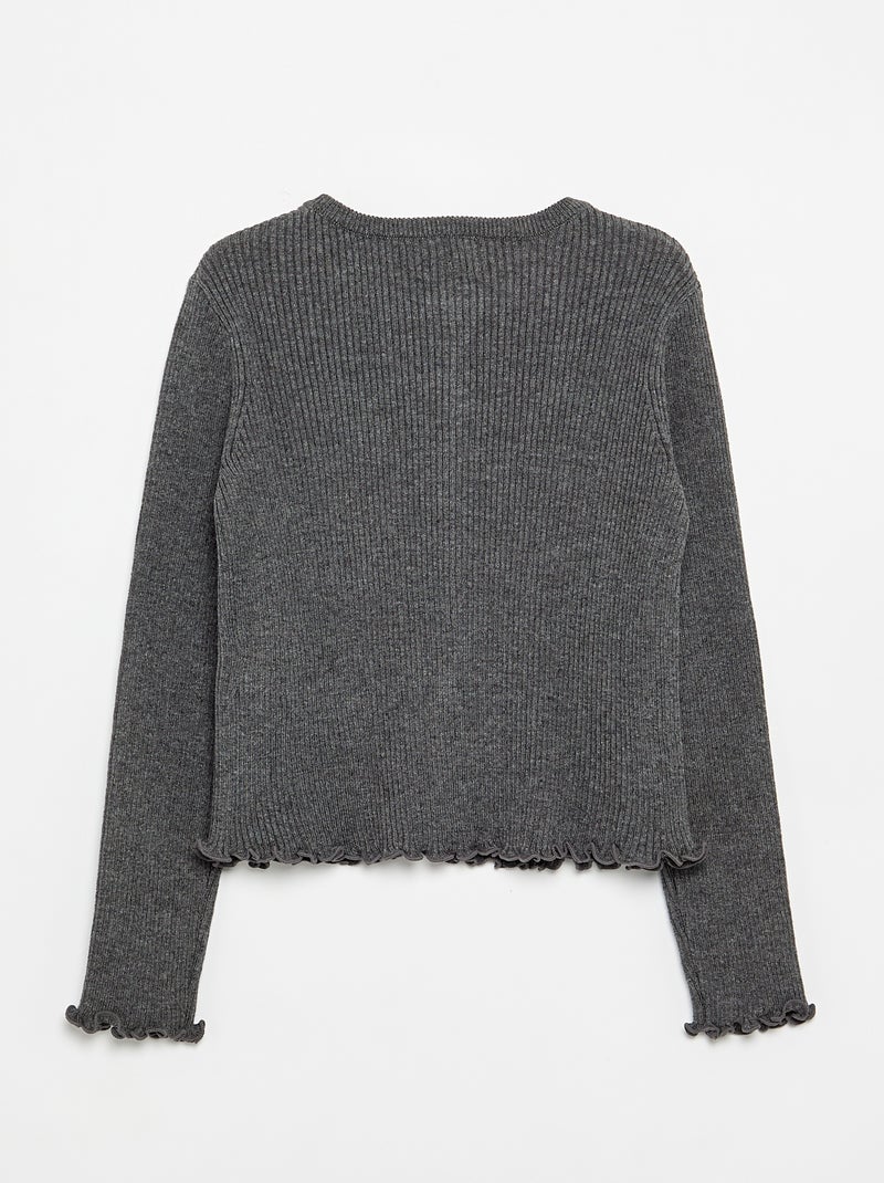 Cardigan de malha canelada de manga comprida Cinza - Kiabi
