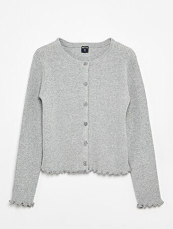Cardigan de malha canelada de manga comprida
