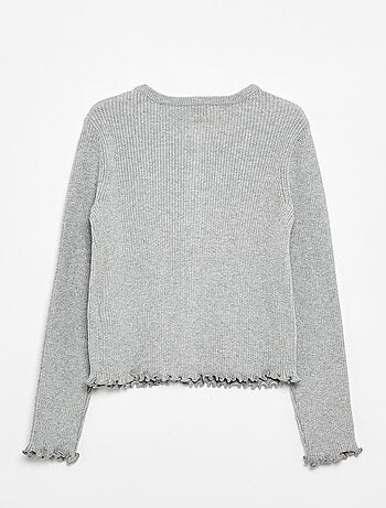 Cardigan de malha canelada de manga comprida
