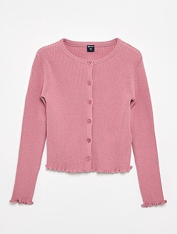 Cardigan de malha canelada de manga comprida