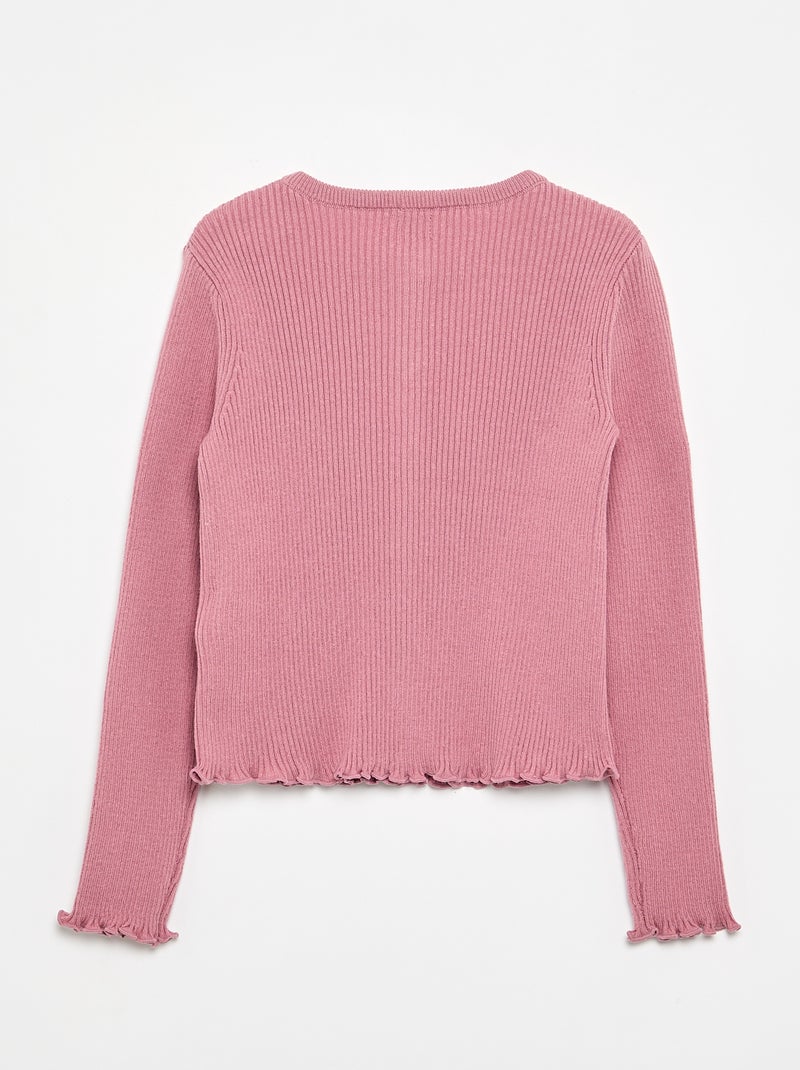 Cardigan de malha canelada de manga comprida Rosa - Kiabi