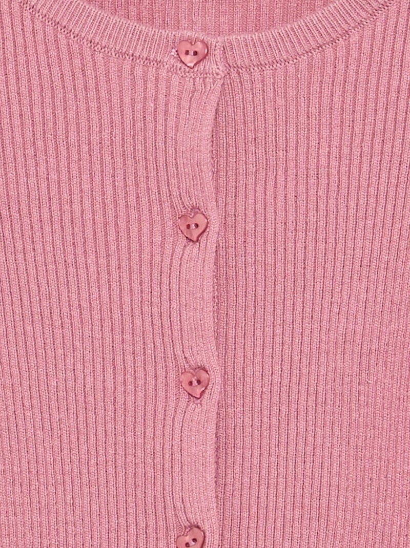 Cardigan de malha canelada de manga comprida Rosa - Kiabi