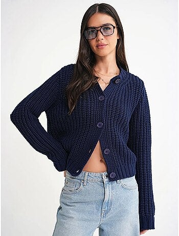 Cardigan de malha canelada texturizada com botões mixray