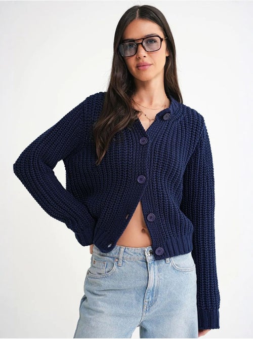 Cardigan de malha canelada texturizada com botões mixray - Kiabi