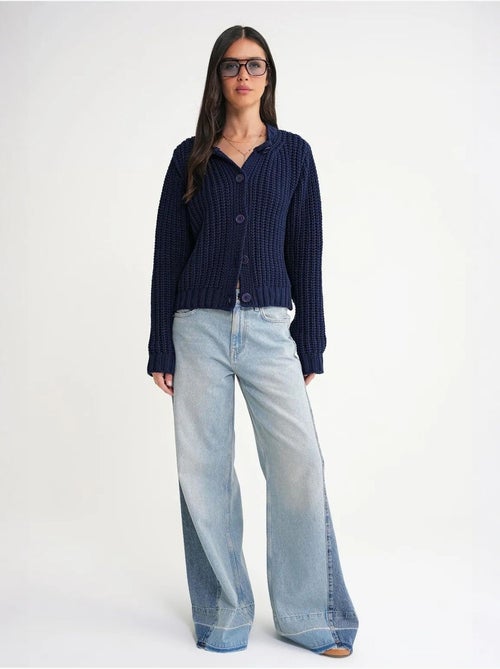 Cardigan de malha canelada texturizada com botões mixray - Kiabi