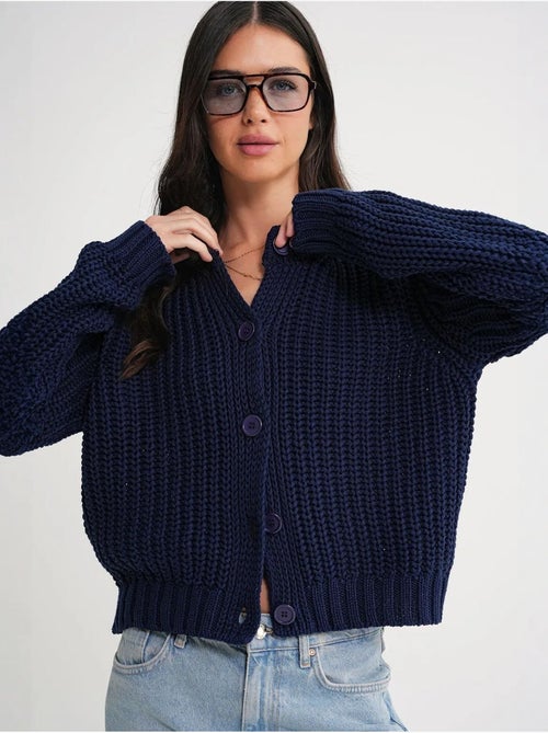 Cardigan de malha canelada texturizada com botões mixray - Kiabi