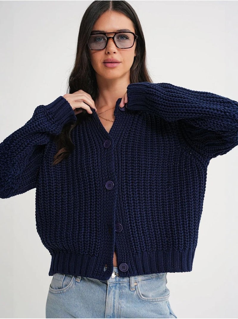 Cardigan de malha canelada texturizada com botões mixray Azul-marinho - Kiabi