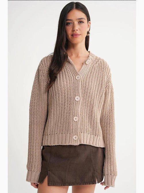 Cardigan de malha canelada texturizada com botões mixray - Kiabi