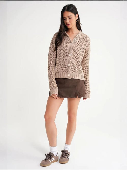 Cardigan de malha canelada texturizada com botões mixray - Kiabi