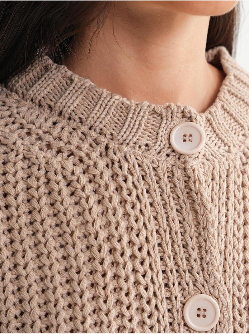 Cardigan de malha canelada texturizada com botões mixray Greige - Kiabi