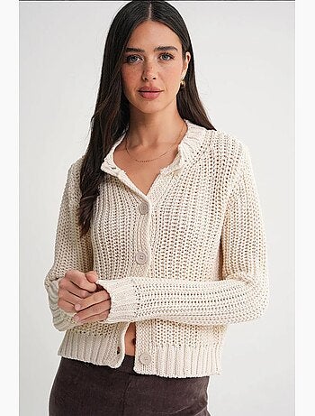 Cardigan de malha canelada texturizada com botões mixray