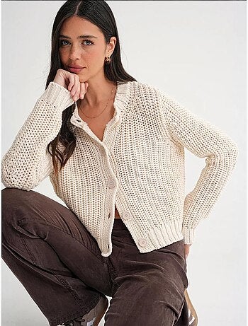 Cardigan de malha canelada texturizada com botões mixray