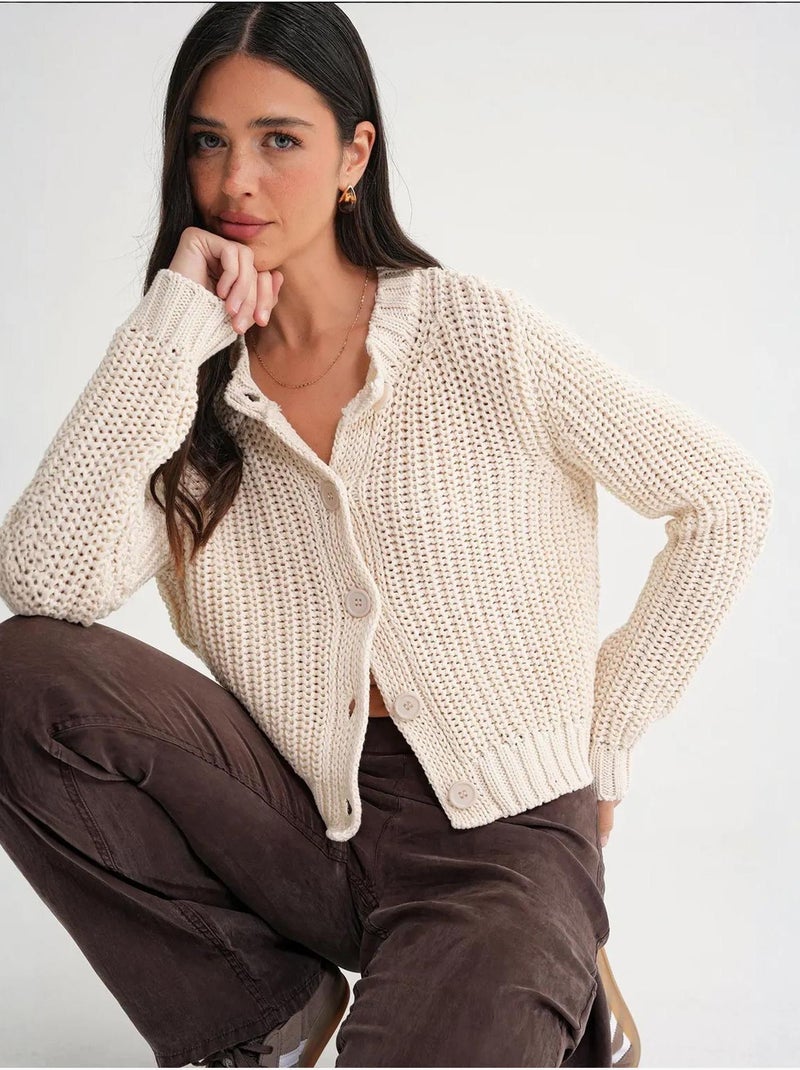 Cardigan de malha canelada texturizada com botões mixray Marfim - Kiabi