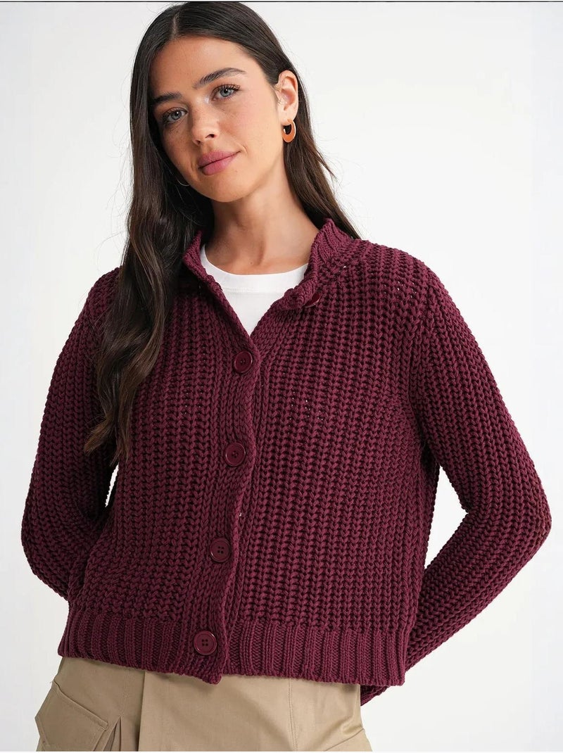 Cardigan de malha canelada texturizada com botões mixray Vermelho bordô - Kiabi