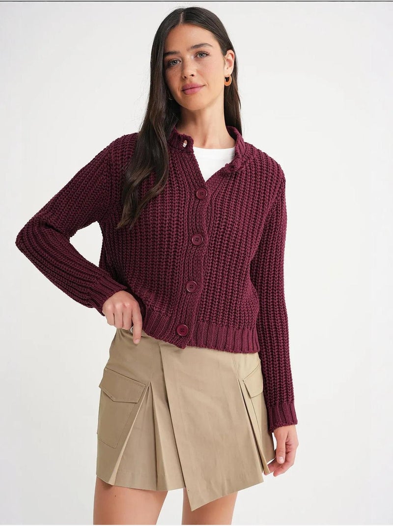 Cardigan de malha canelada texturizada com botões mixray Vermelho bordô - Kiabi