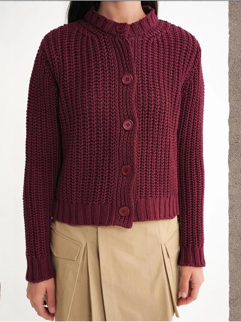Cardigan de malha canelada texturizada com botões mixray Vermelho bordô - Kiabi