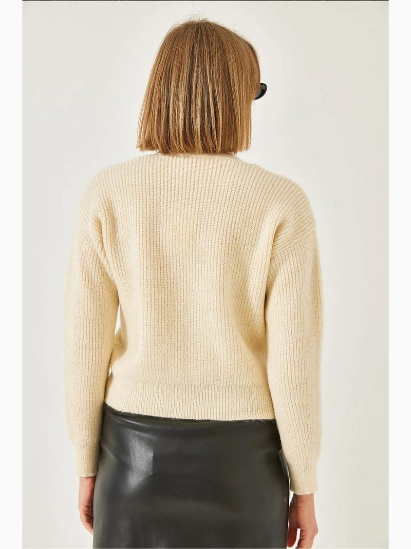 Cardigan de malha com bolso e laço frontal lucci Bege-argila - Kiabi