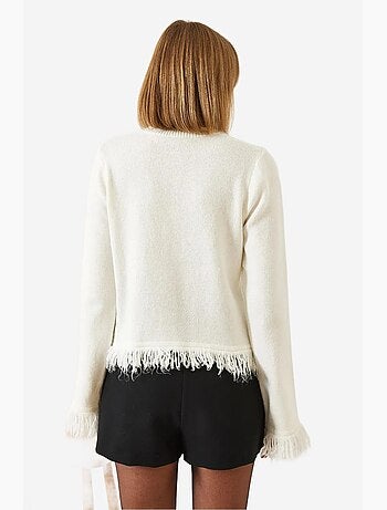 Cardigan de malha com bolsos e franjas lucci